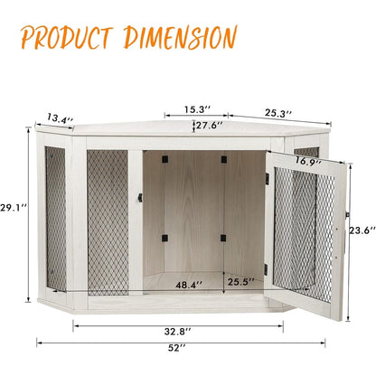 Niche d'angle pour chien Bossin, niche en bois de 44/52 pouces avec filet, niche décorative en bois pour chien, idéale pour l'intérieur