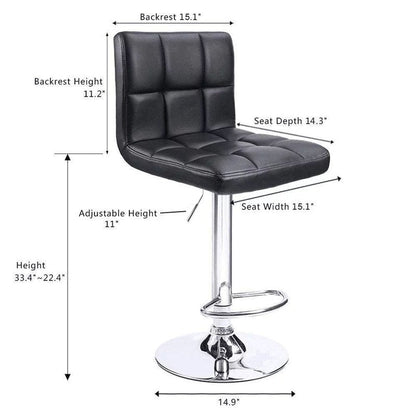 Bar Stools Adjustable Armless Swivel PU Leather Barstools Set of 2