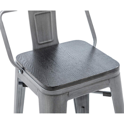 Lot de 4 tabourets de bar industriels en métal avec dossier et assise en bois