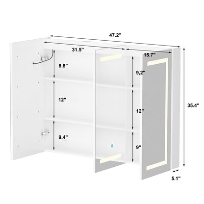 Armoire à pharmacie de salle de bain avec miroir LED antibuée 6 000 K, armoire murale blanche