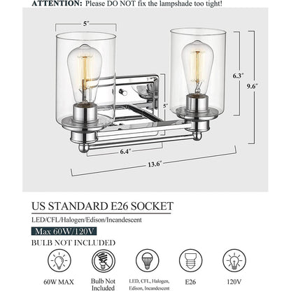 Bathroom Vanity Light,Wall Sconce Lamp Over Mirror with Clear Glass Shade