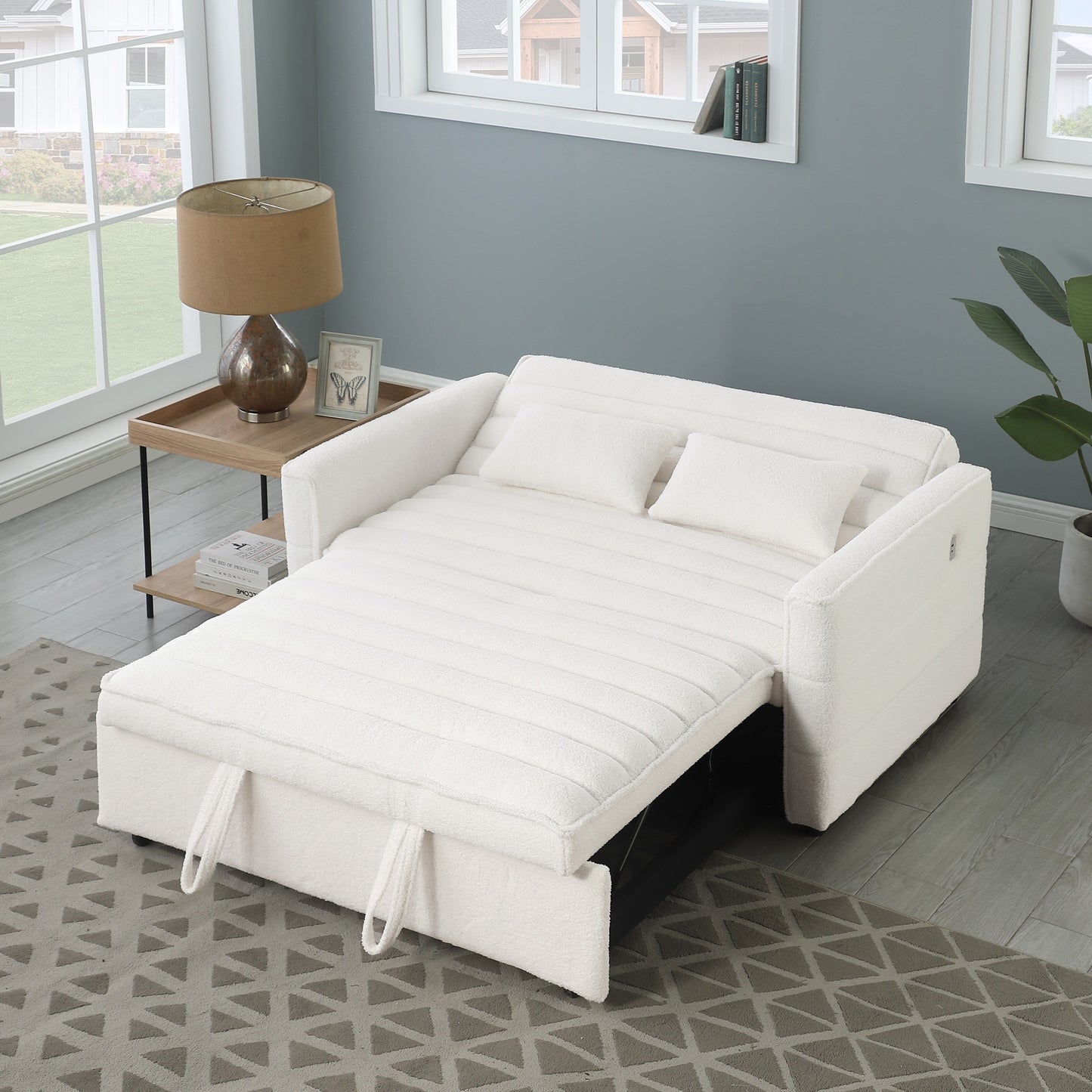 Canapé-lit convertible Boucle beige 55,12 pouces avec dossier réglable et 2 coussins de taille pour le salon