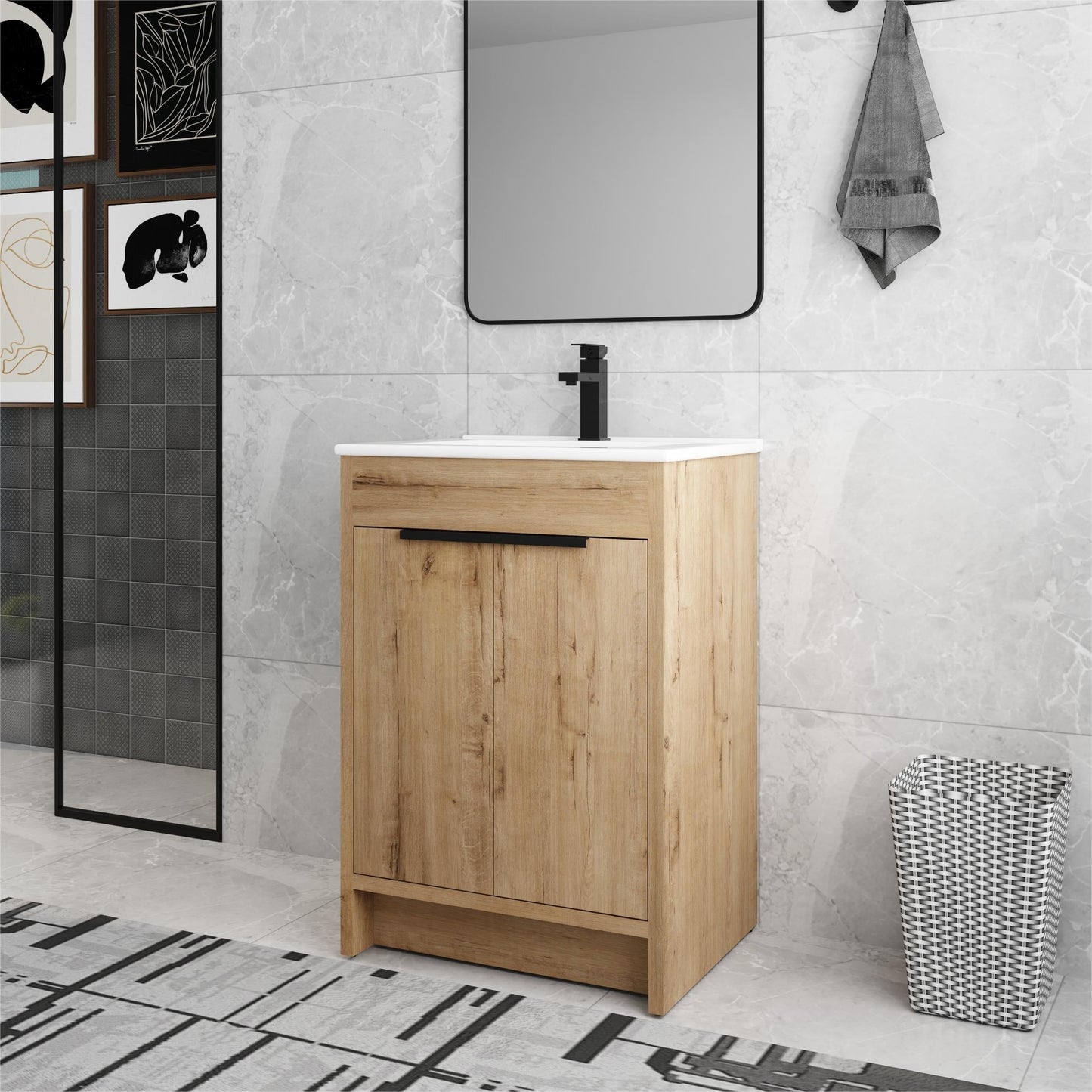 Beingnext Meuble-lavabo 24/30/36 avec porte à fermeture douce et étagère réglable