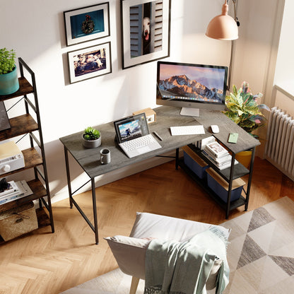 Petit bureau d'angle en forme de L avec étagères de rangement
