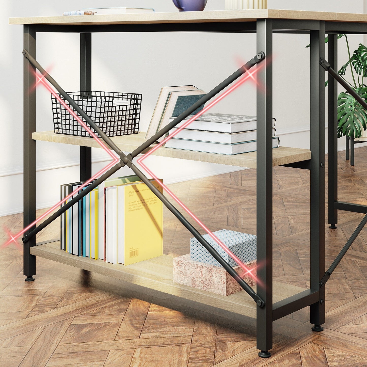 Petit bureau d'angle en forme de L avec étagères de rangement