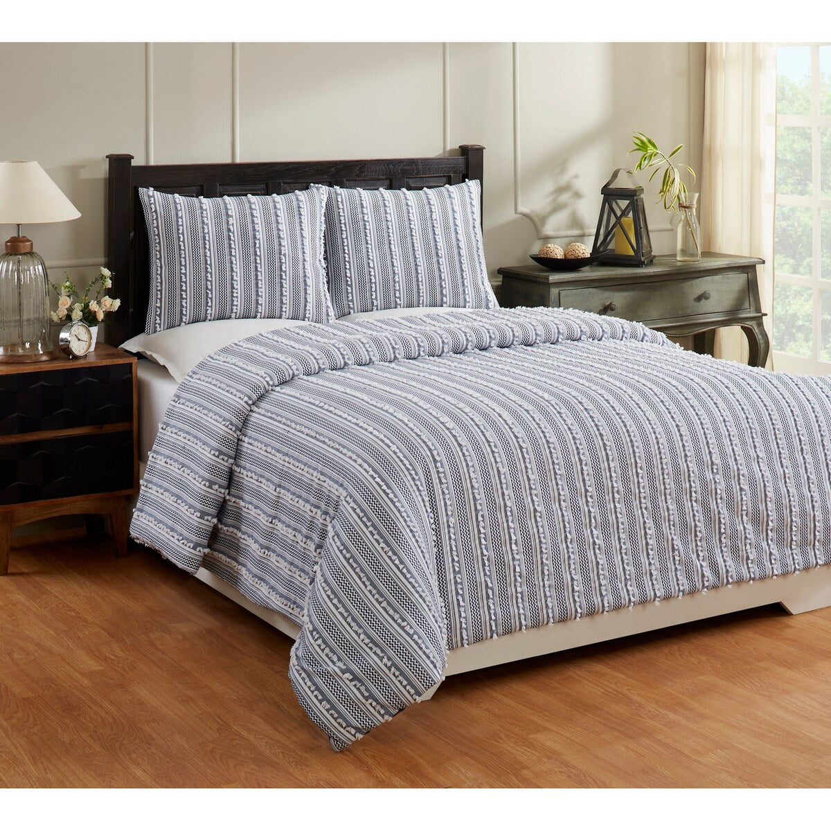Better Trends Angelique Comforter Set 100% Cotton Tufted Soft Plush Chenille Elegant Stripes Machine Washable & Tumble Dry