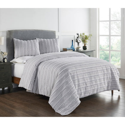 Better Trends Angelique Comforter Set 100% Cotton Tufted Soft Plush Chenille Elegant Stripes Machine Washable & Tumble Dry