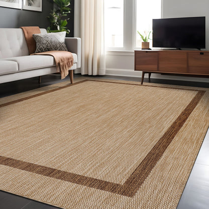 Beverly Rug Modern Bordered Indoor Outdoor Rug, Outside Carpet for Patio, Deck, Porch