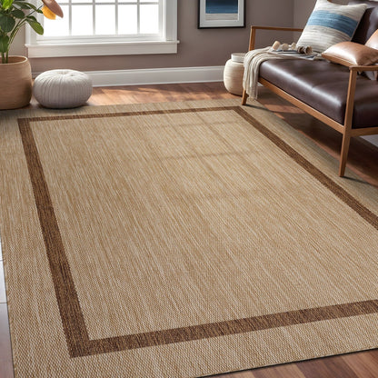 Beverly Rug Modern Bordered Indoor Outdoor Rug, Outside Carpet for Patio, Deck, Porch