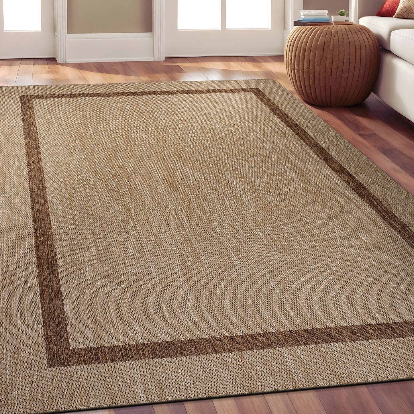 Beverly Rug Modern Bordered Indoor Outdoor Rug, Outside Carpet for Patio, Deck, Porch