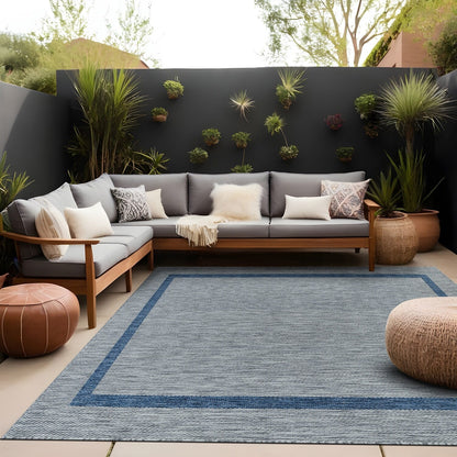 Beverly Rug Modern Bordered Indoor Outdoor Rug, Outside Carpet for Patio, Deck, Porch
