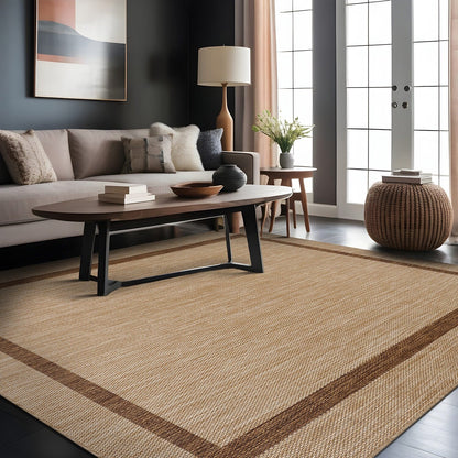Beverly Rug Modern Bordered Indoor Outdoor Rug, Outside Carpet for Patio, Deck, Porch