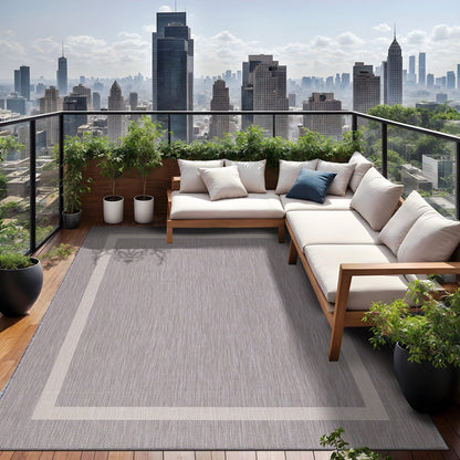 Beverly Rug Modern Bordered Indoor Outdoor Rug, Outside Carpet for Patio, Deck, Porch