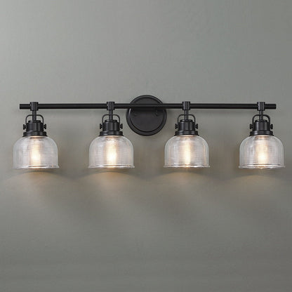 Black Bathroom Vanity Wall Light with Clear Prismatic Glass Shade