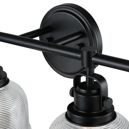 Black Bathroom Vanity Wall Light with Clear Prismatic Glass Shade