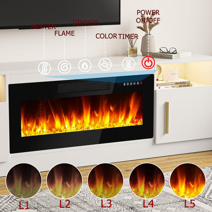 Meuble TV Bossin 70 avec cheminée électrique de 36 pouces, meuble TV pour téléviseurs jusqu'à 80 pouces, éclairage LED 16 couleurs/centre de divertissement