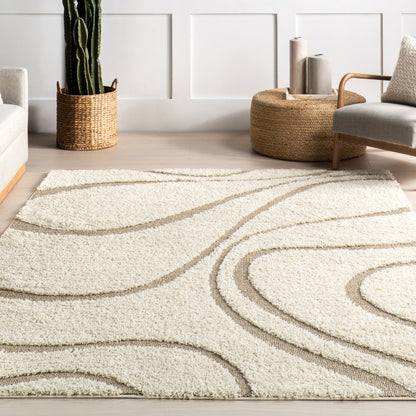 Tapis à poils longs Nuloom Krista contemporain à motifs tourbillonnants