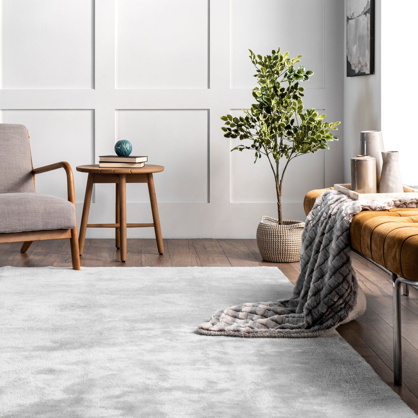 Tapis à poils longs Nuloom Loni SuperiorWash uni, lavable en machine