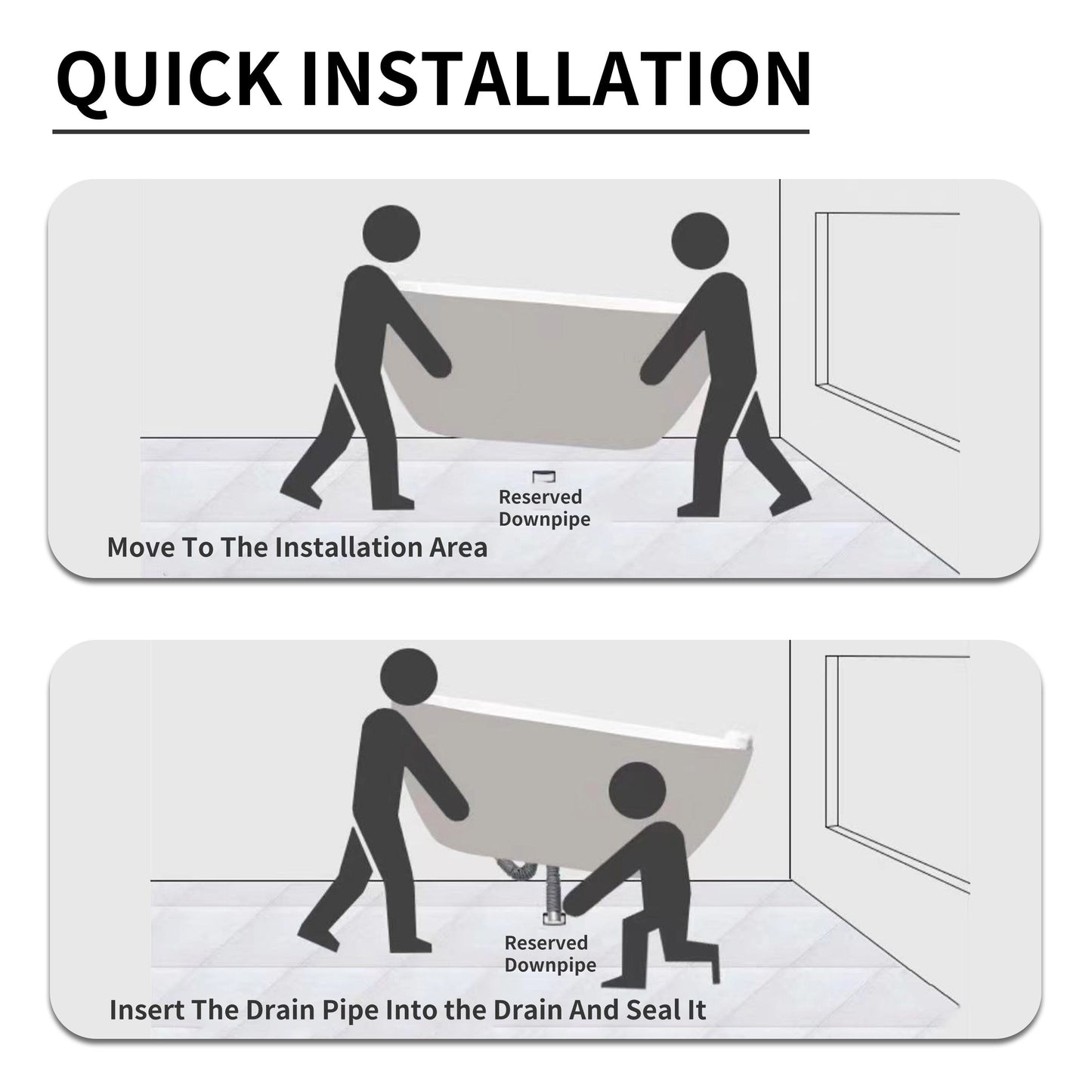 Baignoires autoportantes en acrylique CB HOME 59''/67'', baignoires simples contre le mur, trop-plein gauche/droite