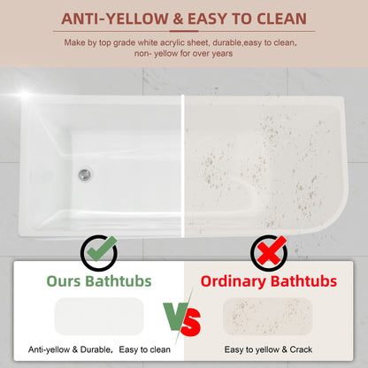 Baignoires autoportantes en acrylique CB HOME 59''/67'', baignoires simples contre le mur, trop-plein gauche/droite