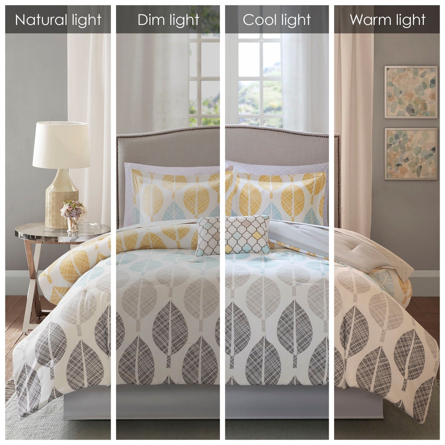 Ensemble de couette 9 pièces Madison Park Essentials Pelham Bay jaune/turquoise avec draps en coton