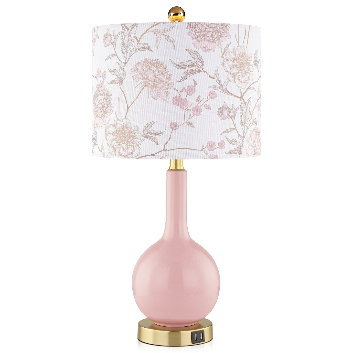 Lampe de table en céramique rose avec interrupteur tactile à intensité variable à 3 positions et deux ports de chargement USB - 12'' x 12'' x 24'' (L x l x H)