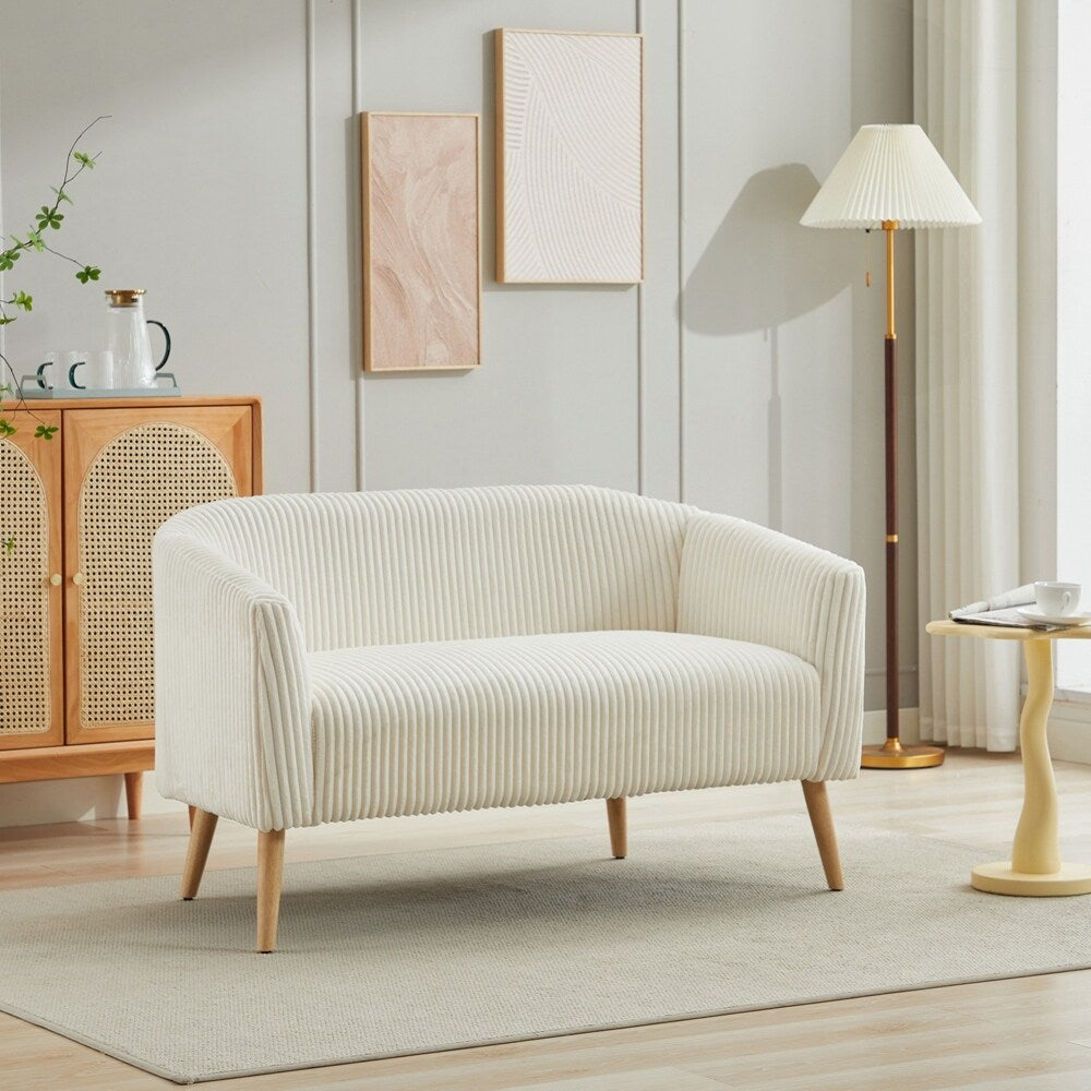 Canapé 2 places rembourré en velours côtelé avec pieds en bois de noyer