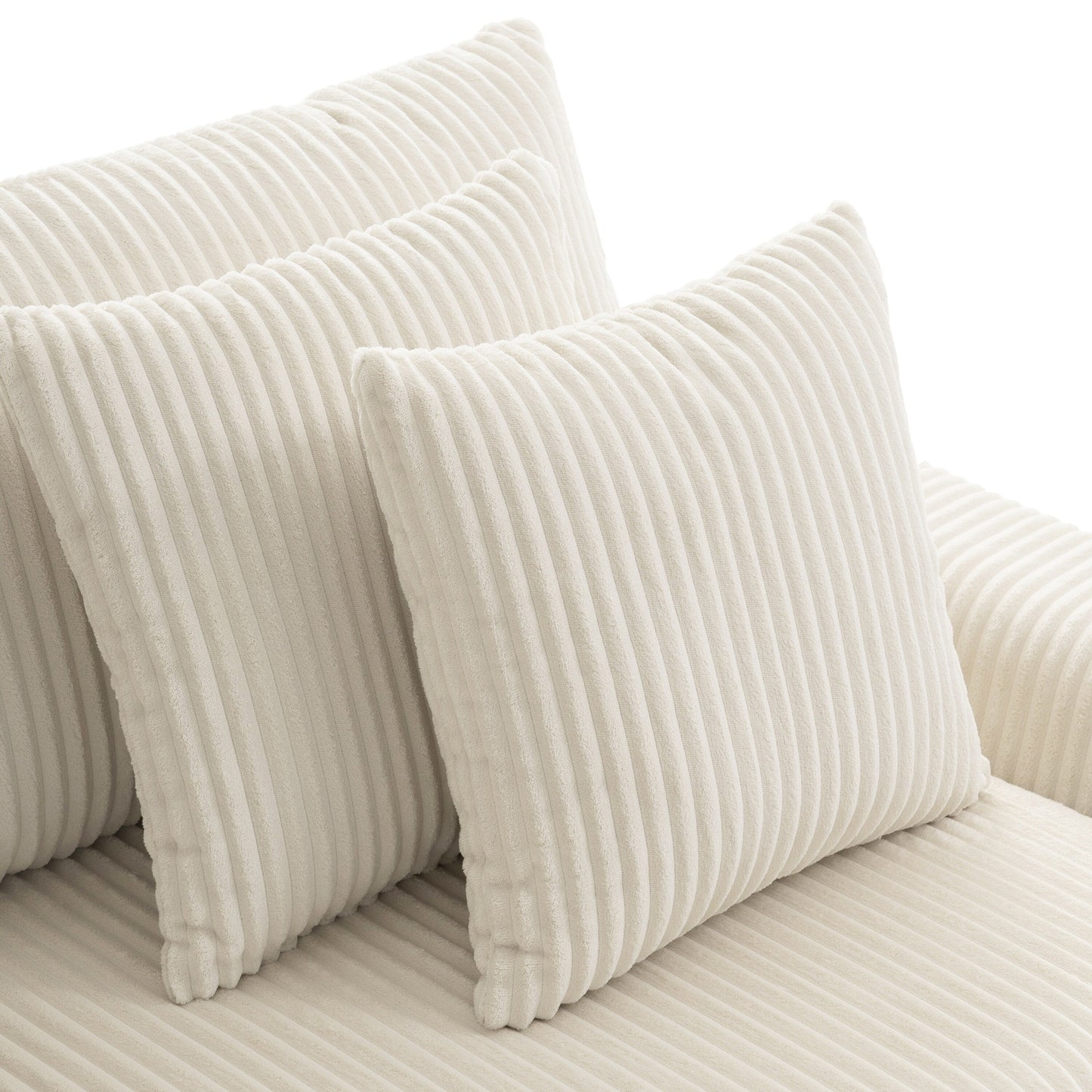 Canapé sectionnel en velours côtelé avec haut-parleurs Bluetooth, chargeur USB, porte-gobelets, rangement, pouf, assise profonde et large