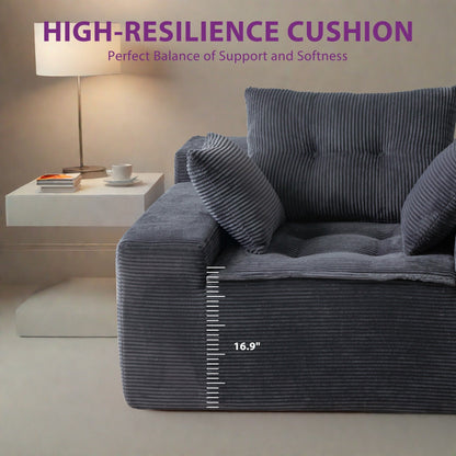 Canapé pouf rembourré en velours côtelé et mousse à mémoire de forme avec pouf - 48,4 L x 67,7 l x 24,4 H