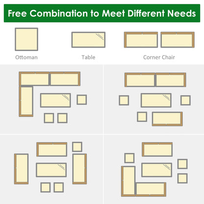 Ensemble de salle à manger en rotin Costway 7 pièces avec canapé sectionnel et pouf - Voir les détails