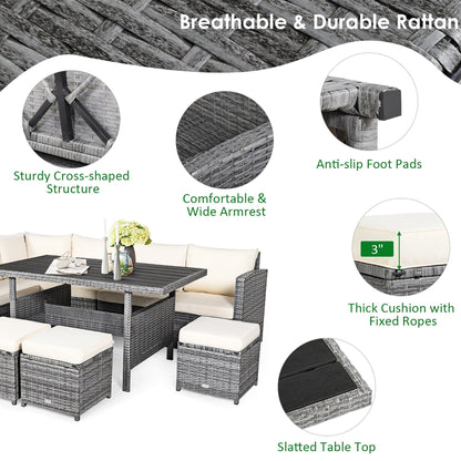 Ensemble de salle à manger en rotin Costway 7 pièces avec canapé sectionnel et pouf - Voir les détails