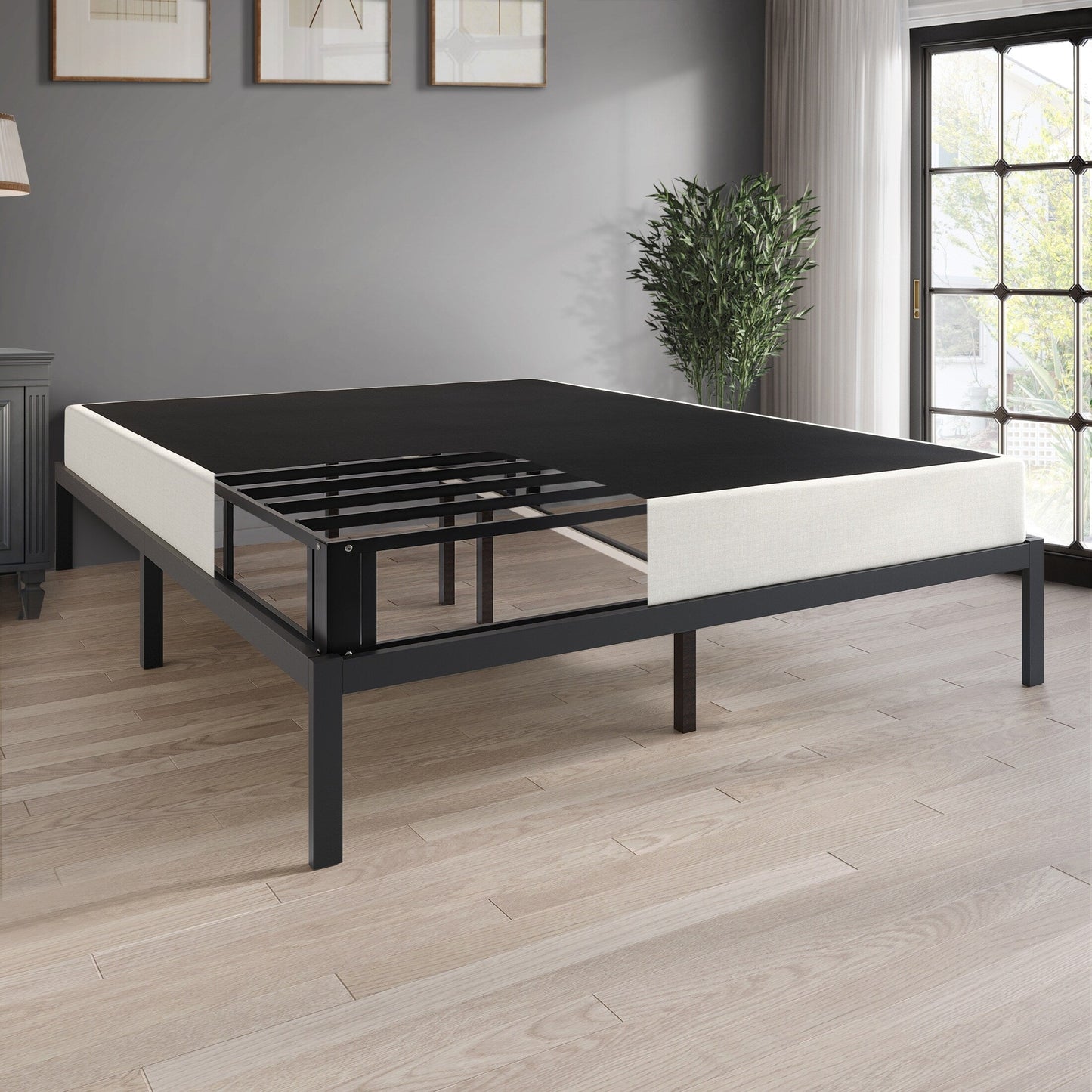 Sommier en métal CraftPorch de 5 pouces avec housse en lin gris chaud