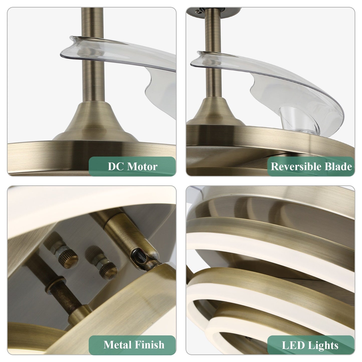 Ventilateur de plafond rétractable Cusp Barn 42 avec lumières et télécommande DIY Forme Fandelier Moderne Silencieux Moteur CC Plafonnier LED