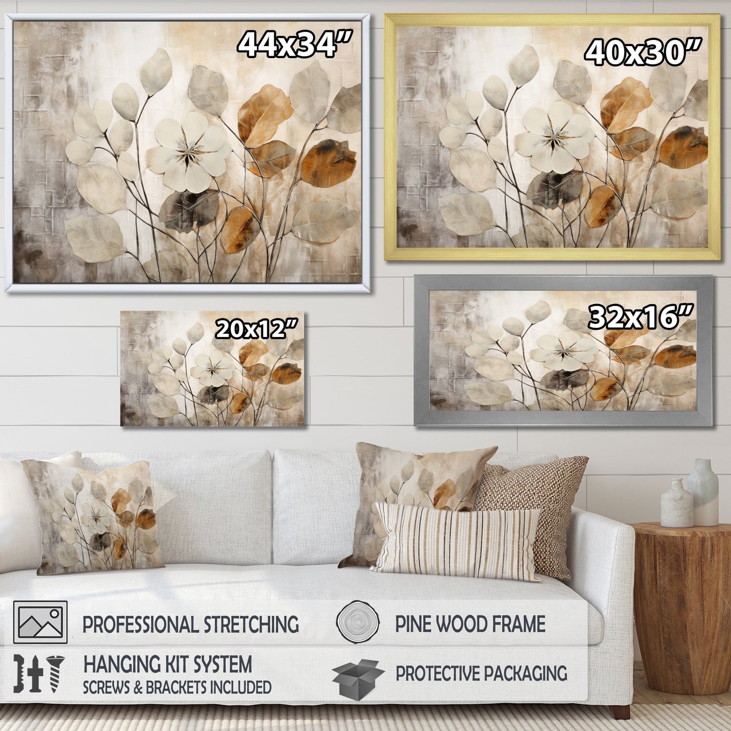 Impression sur toile encadrée Designart Beige Botanical Impressions III Abstract Botanicals
