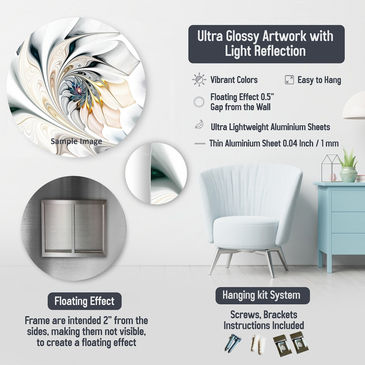 Designart Rouge Noir Contemplative Abstraction IX Moderne Vagues Métal Rond Art Mural Ensemble De 5