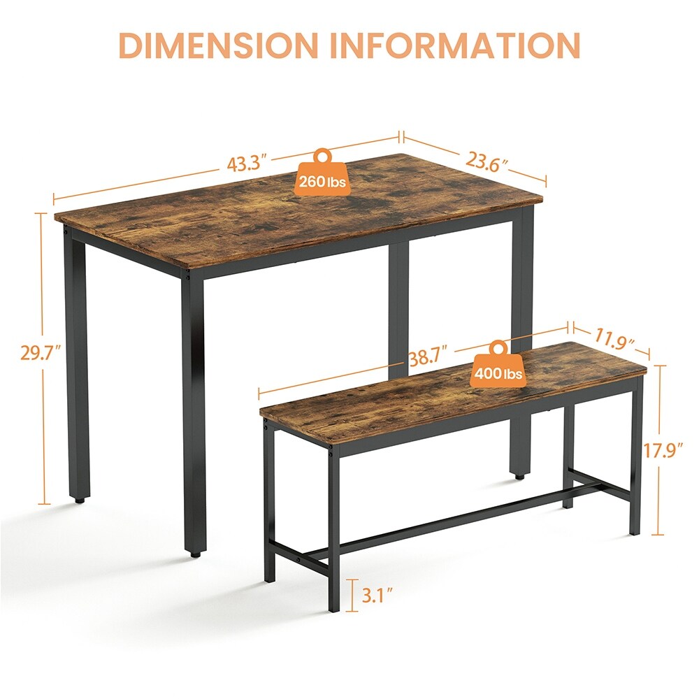 Ensemble table à manger, table de bar en bois, table de cuisine avec 2 bancs - 3 pièces
