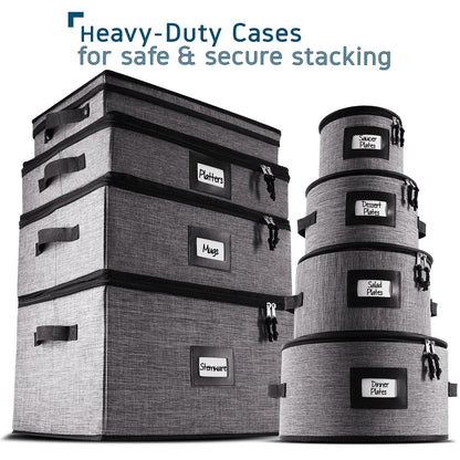 Boîtes de rangement StorageBud pour vaisselle - Supports empilables pour assiettes, tasses, couverts, verres à pied et plateaux