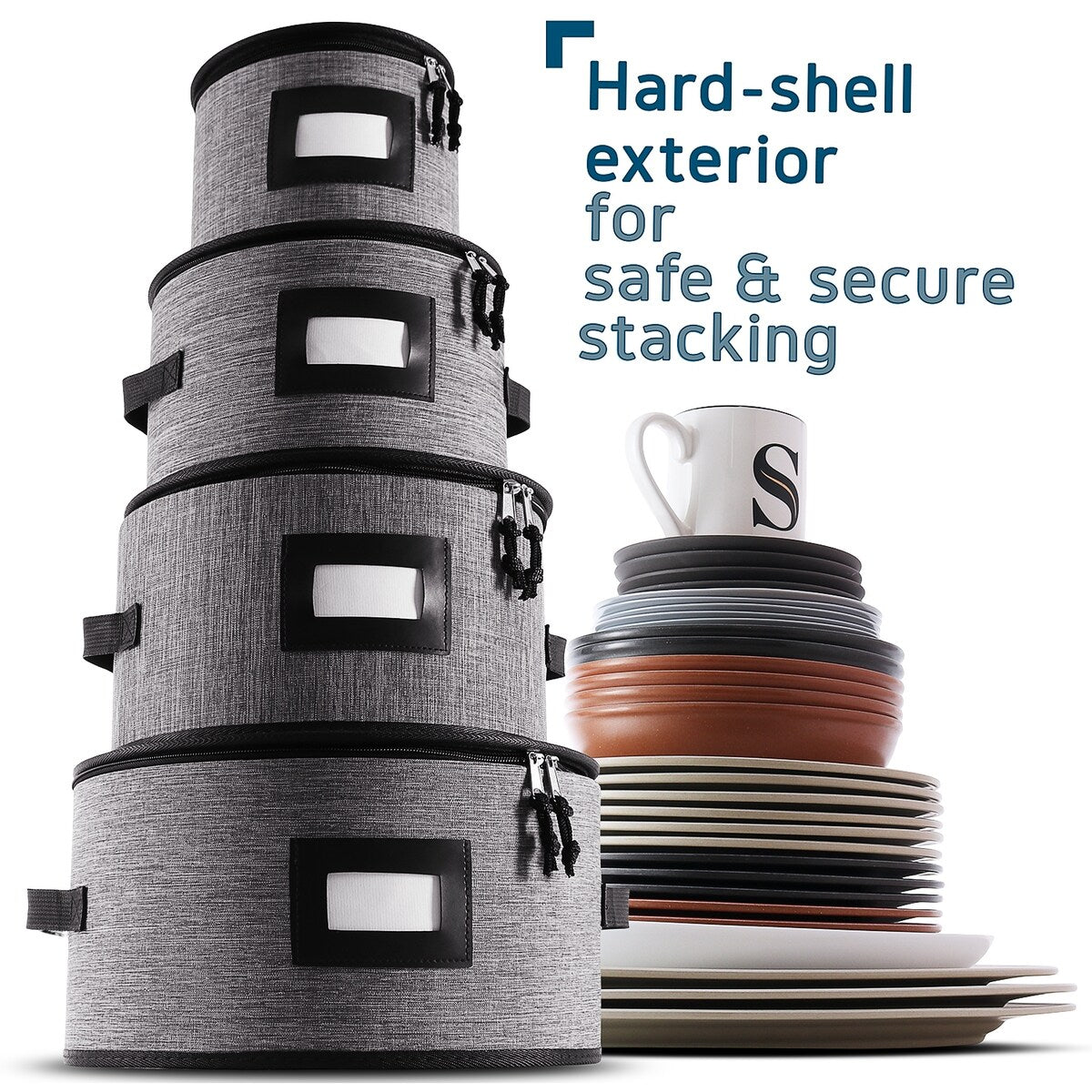 Boîtes de rangement StorageBud pour vaisselle - Supports empilables pour assiettes, tasses, couverts, verres à pied et plateaux