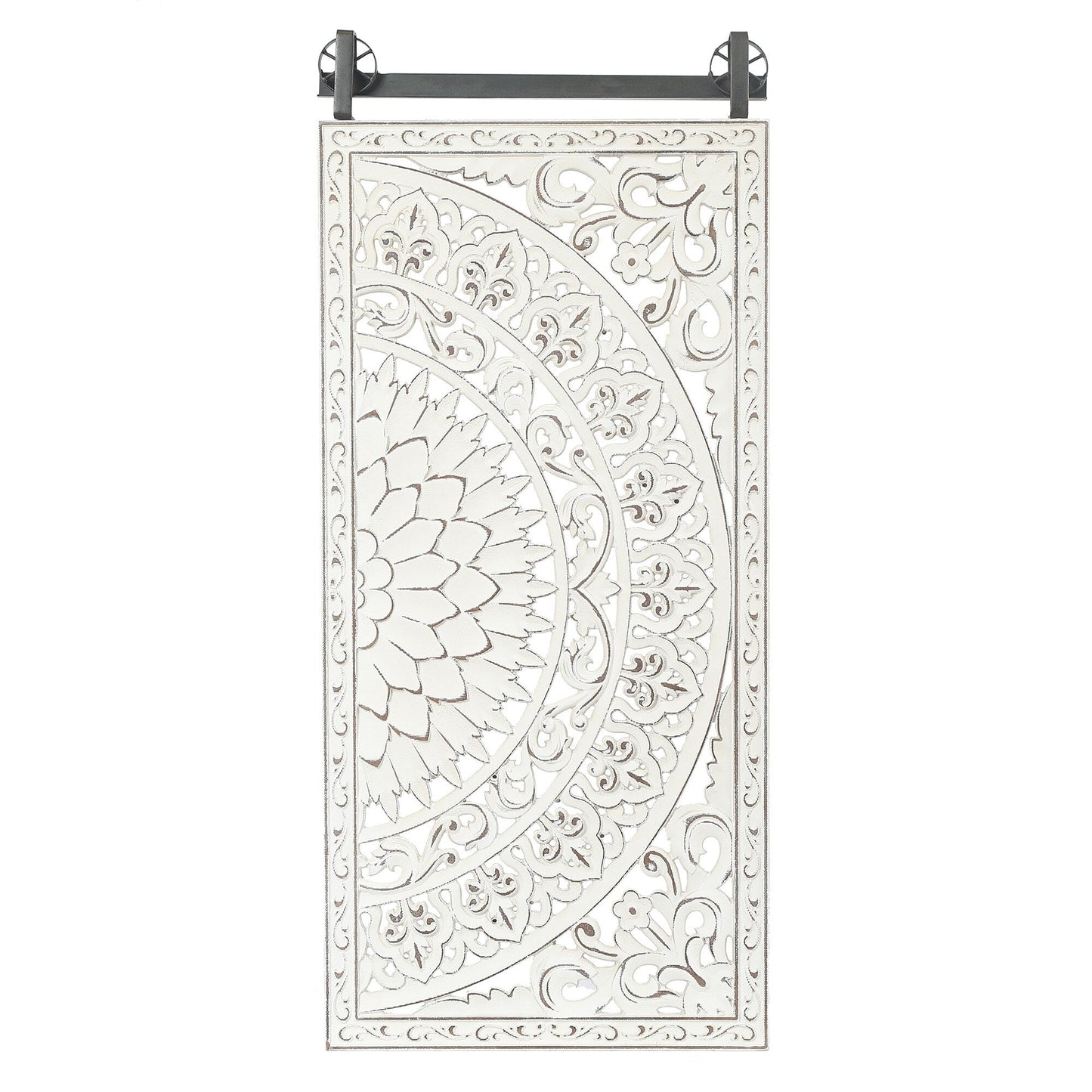 Décoration murale en bois blanc ivoire vieilli avec des accents noirs (lot de 2)