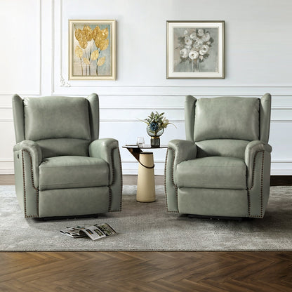 Fauteuil inclinable électrique en cuir véritable Eduardo avec port USB, lot de 2