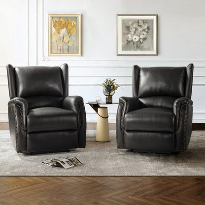 Fauteuil inclinable électrique en cuir véritable Eduardo avec port USB, lot de 2