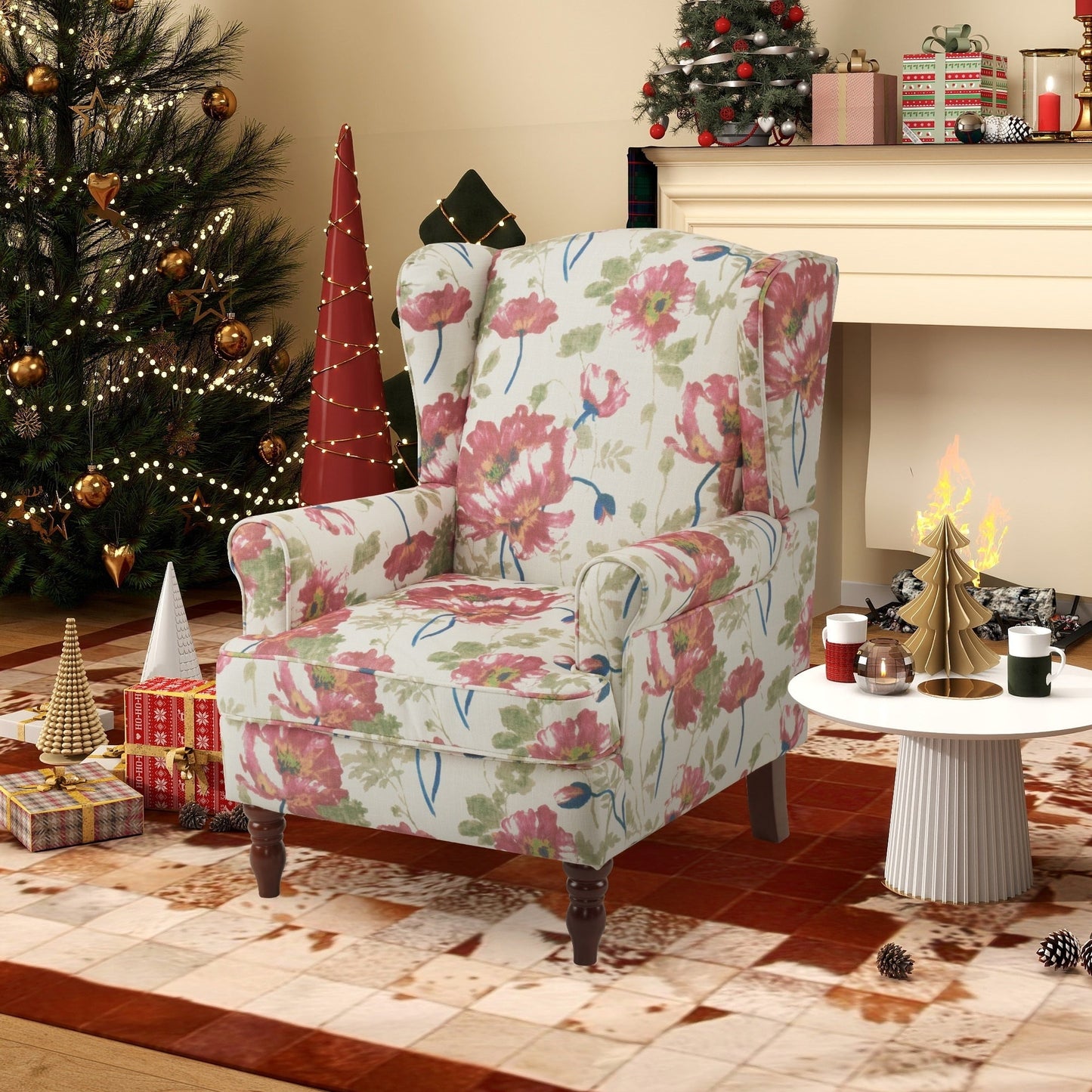 Fauteuil d'appoint moderne Erommy, fauteuil à dossier haut, canapé simple en tissu rembourré avec pieds en bois pour le salon