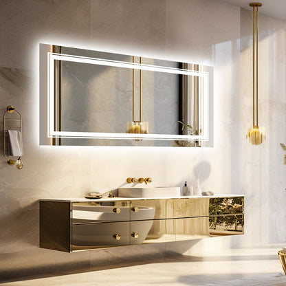 Miroir de salle de bain extra large avec éclairage LED, antibuée, 3 couleurs