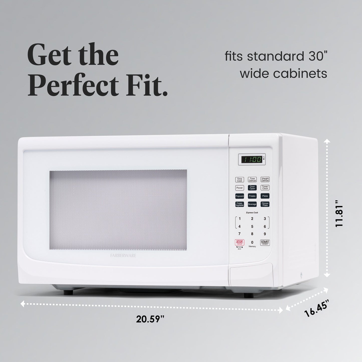 Four à micro-ondes de comptoir Farberware de 1 000 W et 1,1 pi³ avec éclairage LED et verrouillage enfant