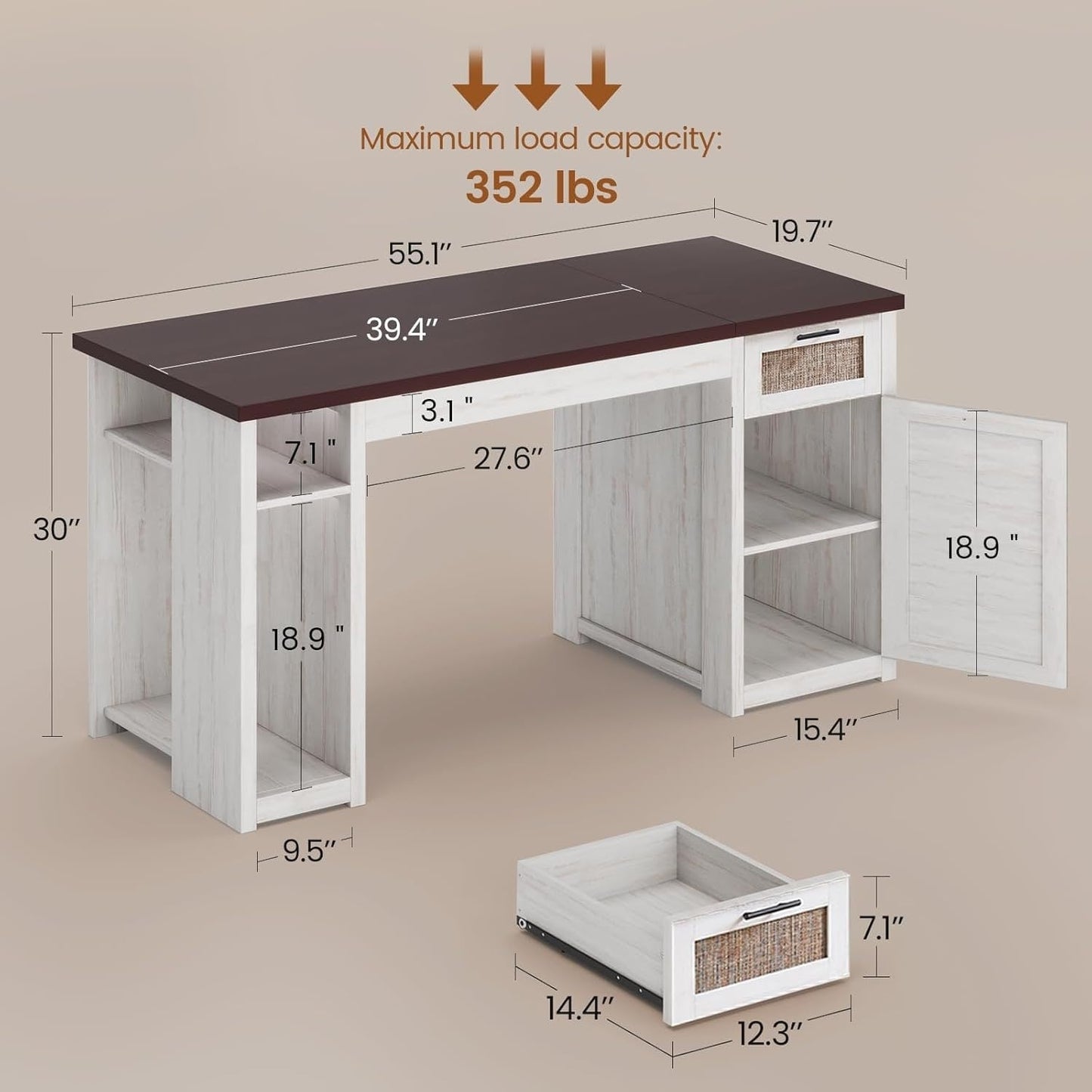 Bureau de direction de ferme Bureau à domicile Tiroir de classement Support d'écran Prise de courant