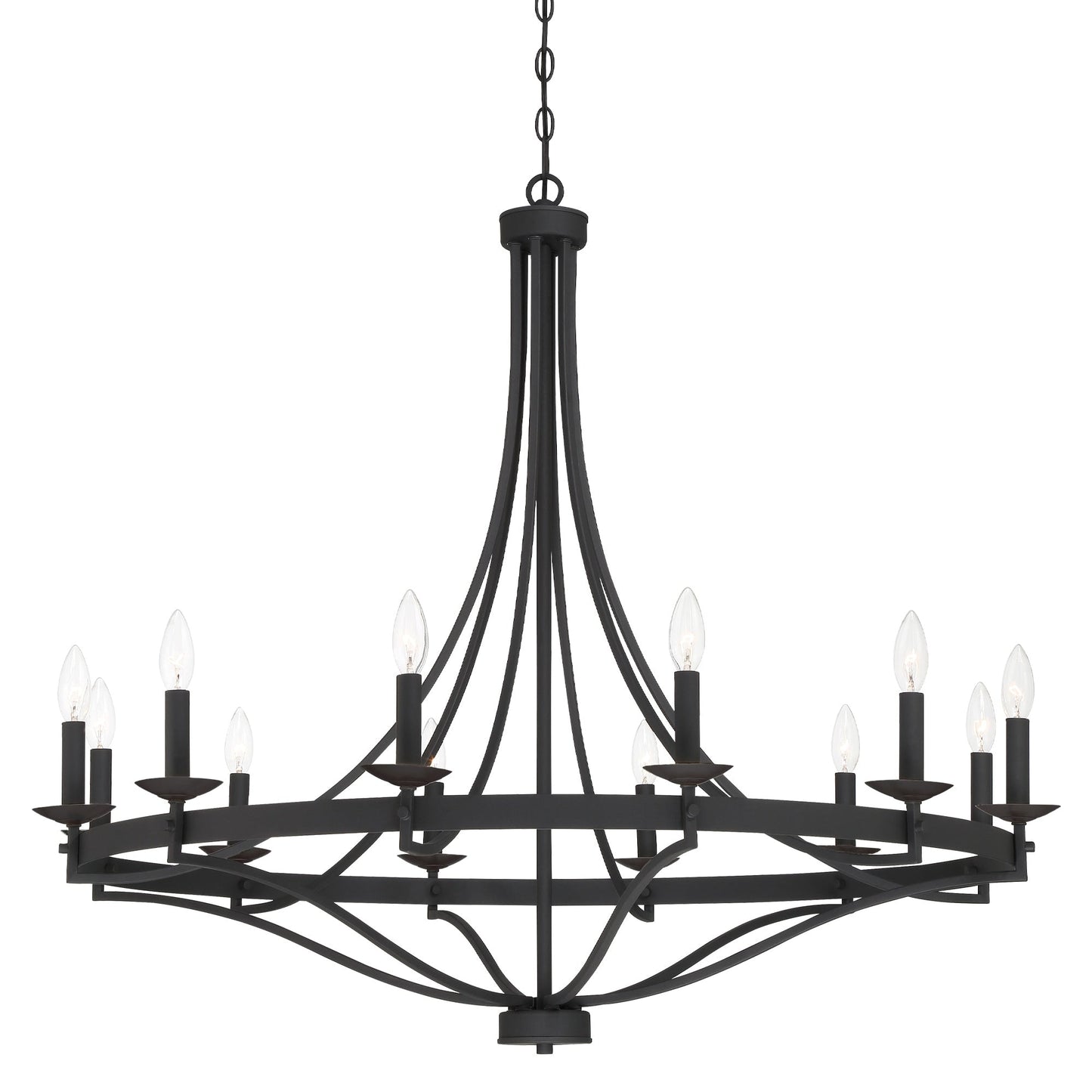 Lustre Empire à 12 lumières de style ferme moderne Fidenza avec roue de chariot et UL - D40'' * H135''
