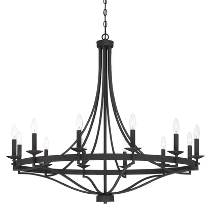 Lustre Empire à 12 lumières de style ferme moderne Fidenza avec roue de chariot et UL - D40'' * H135''