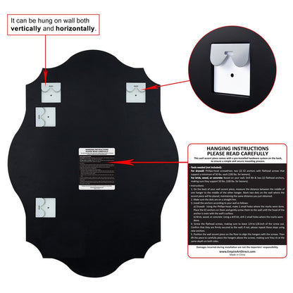 Miroir mural festonné élégant, oblong et biseauté, sans cadre