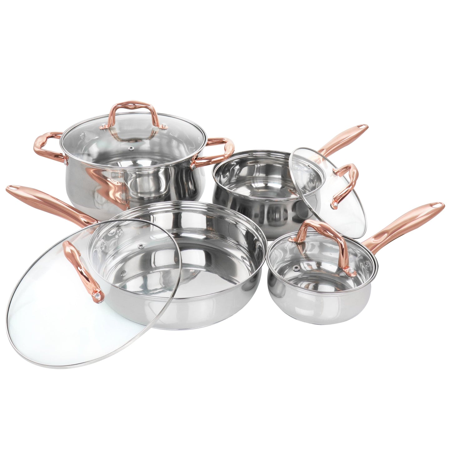 Batterie de cuisine Gibson Home Bransonville 8 pièces en acier inoxydable, chrome et bronze