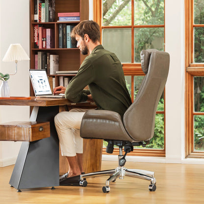Chaise de bureau pivotante réglable en similicuir Glitzhome de 48 pouces, style milieu du siècle